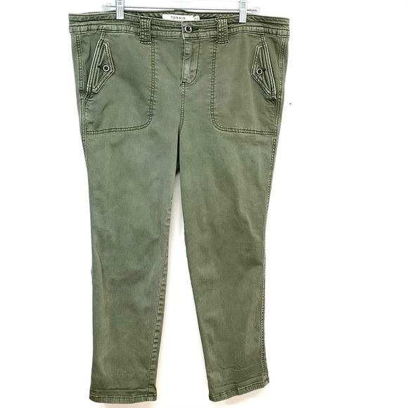 Torrid Jeans Woman 18 Army Green  Stretch Pockets Mid Rise Ankle Gorpcore Casual - Picture 1 of 13